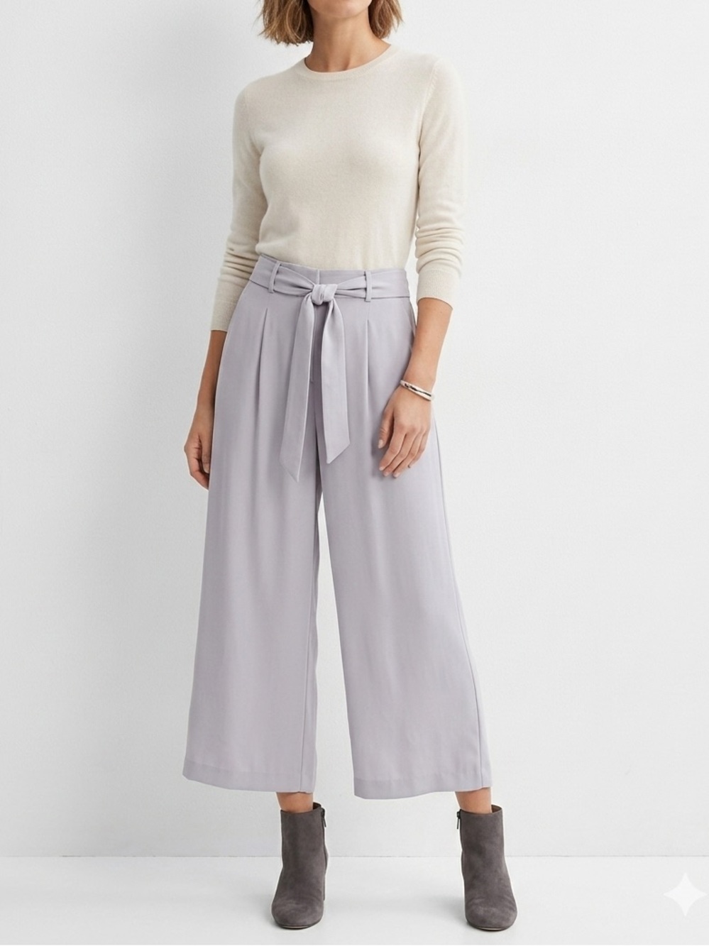 🔥$10 FINALPRICE🔥NWT Kmart Gray Wide Leg Pleated Culotte Pants Paperbag Tie Wai❤️